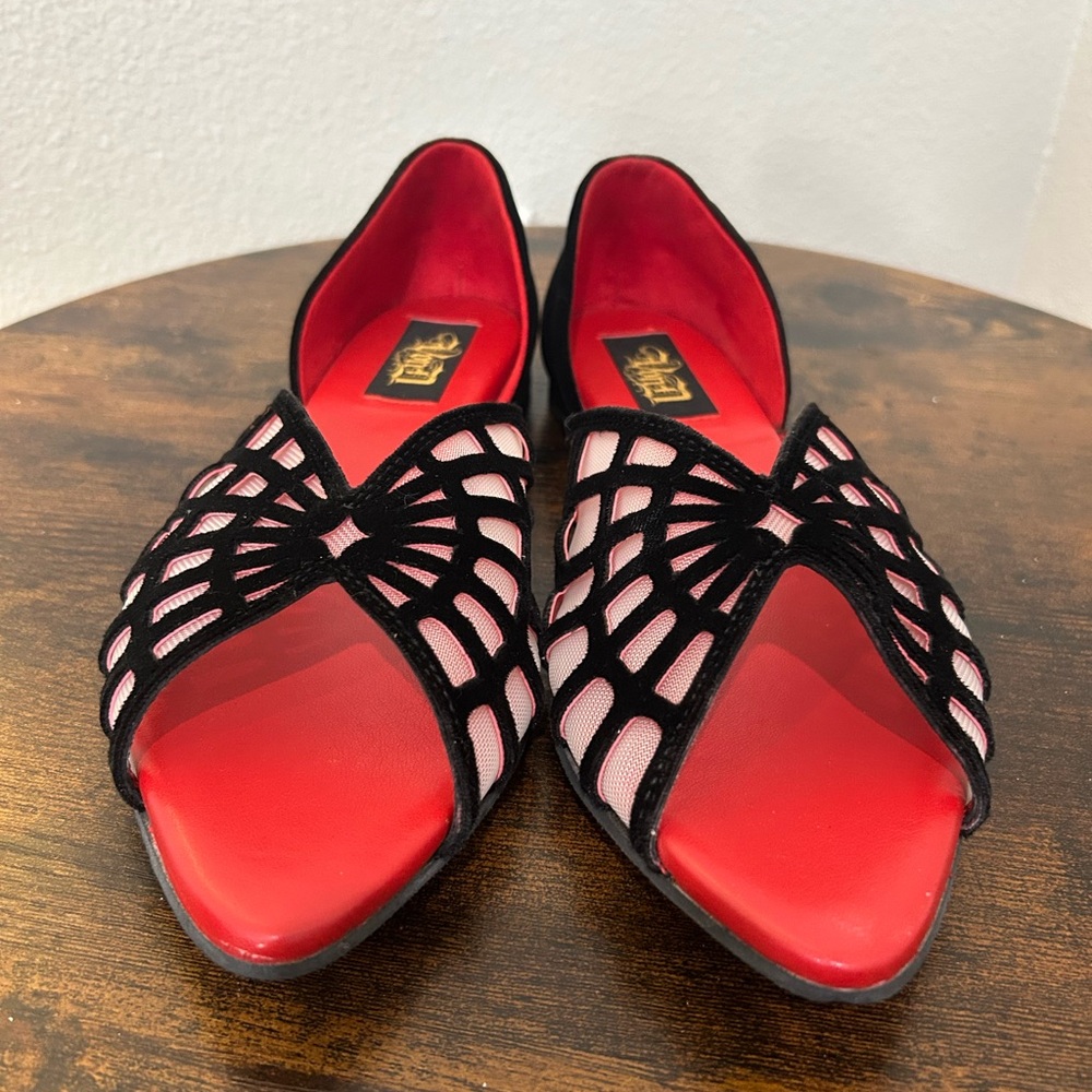 Kat Von D Red and Black Webbed Slip-On Flats